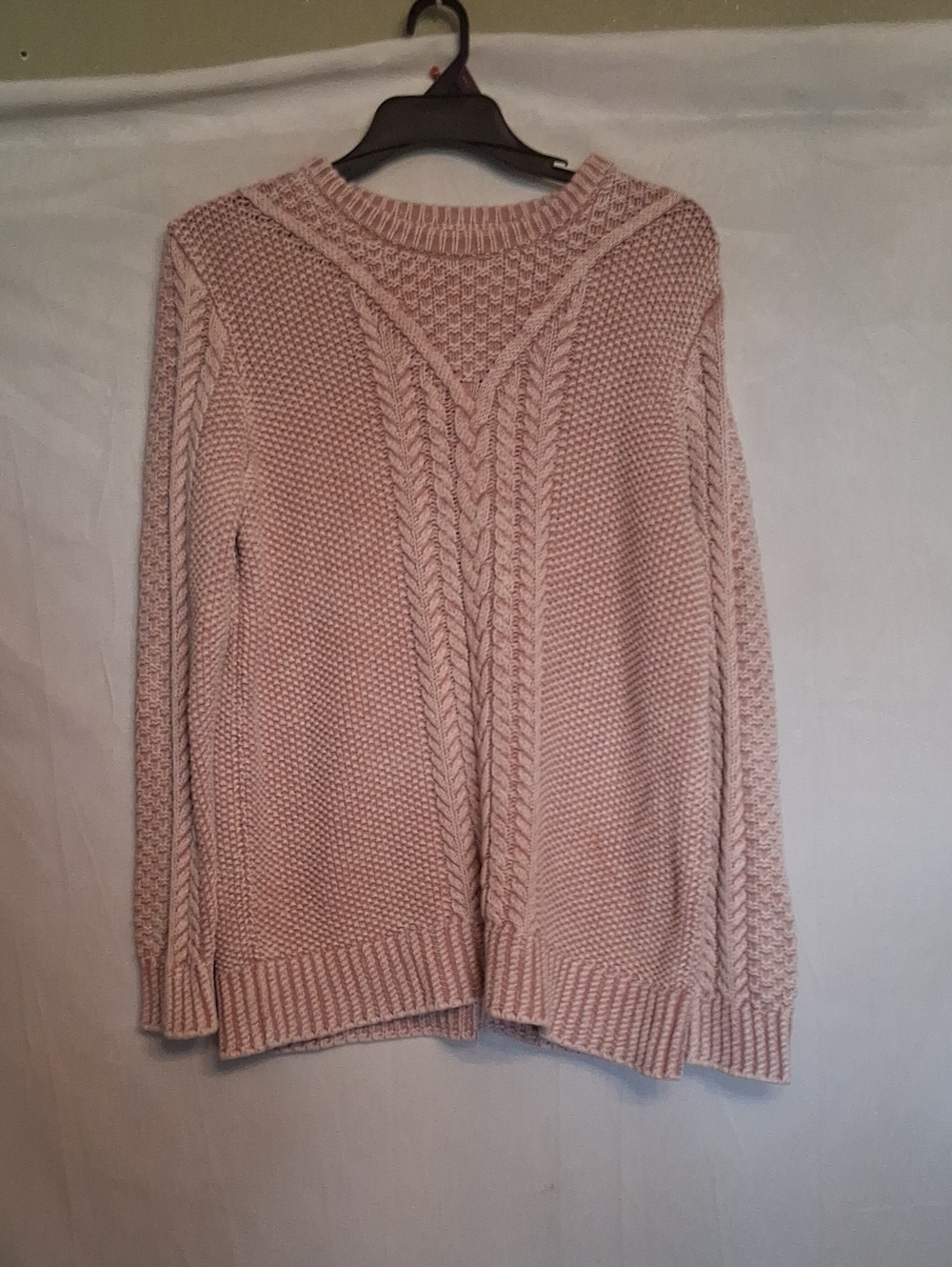 LL Bean Signature Cable Knit Crewneck Sweater - Blush Pink Size Xl